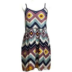 Xhileration size small spaghetti strap mini dress, tribal design, silky material